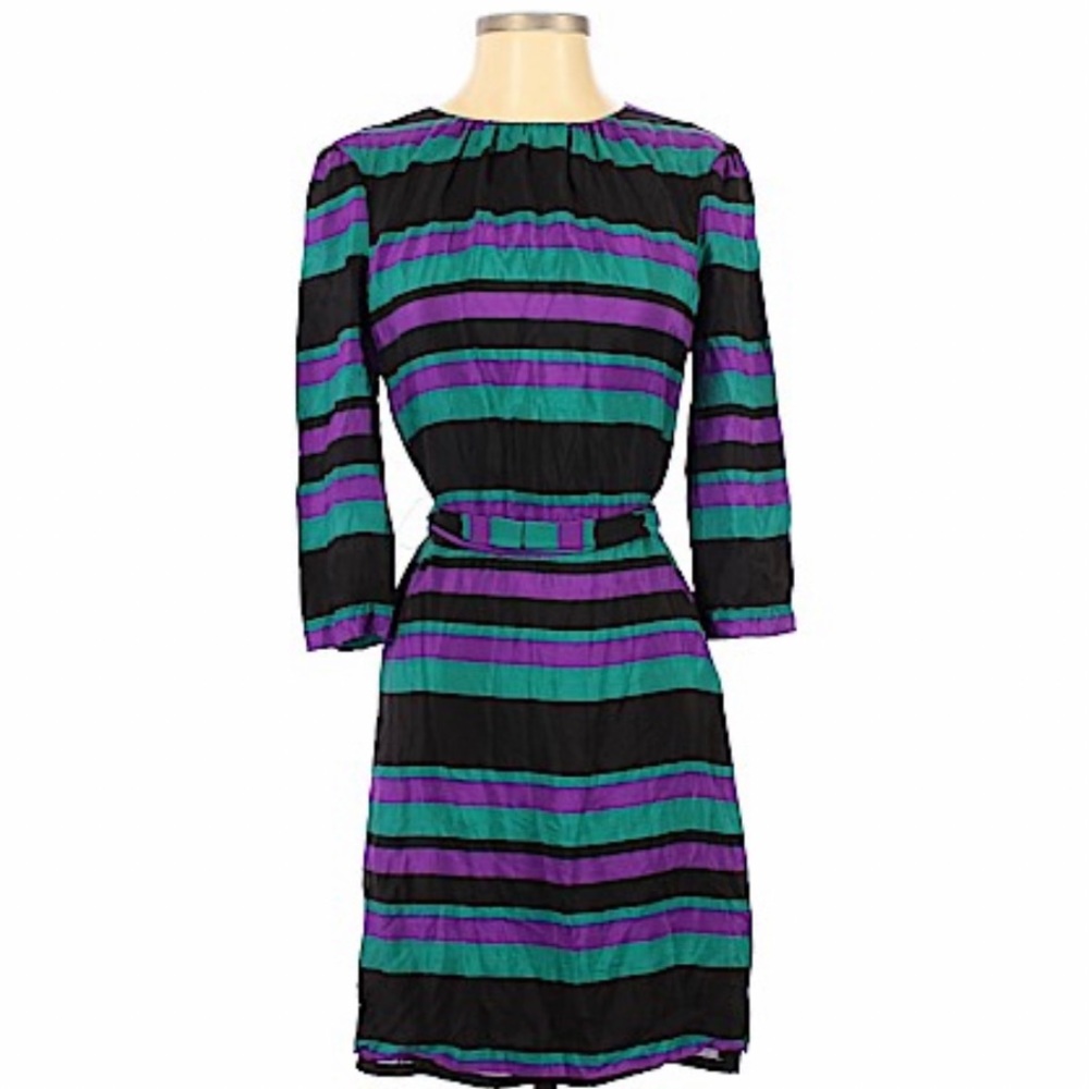 Tegan Colorful Silk Striped Dress 🖤💚💜